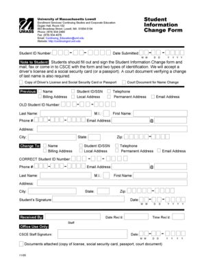 Fillable Online continuinged uml Student Information Change Form ...