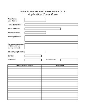 Fillable Online fresnostate REU Cover Form - fresnostate Fax Email ...