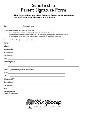 Fillable Online Scholarship Parent Signature Form - Squarespace Fax ...