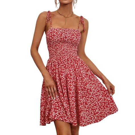 Tianiyouqing Summer Sun Dresses for Women Ruffle Low Cut Sleeveless ...