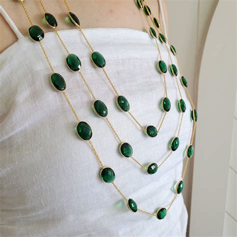 Green Onyx Natural Three Layer Stone Bezel Necklace