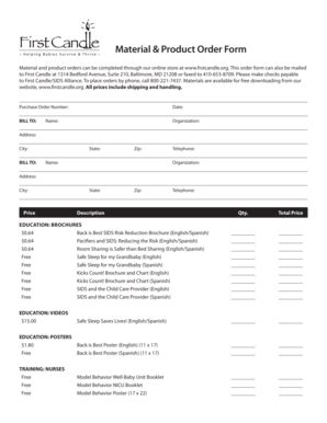 Fillable Online firstcandle Material & Product Order Form - firstcandle ...