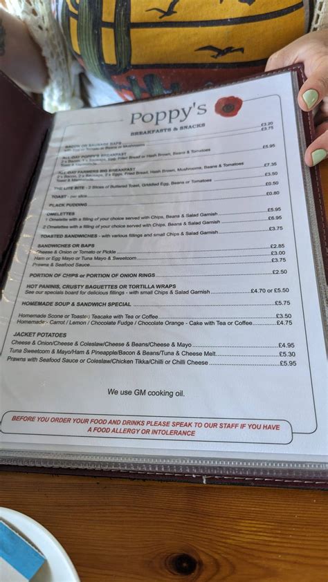 Menu at Poppy's Restaurant, Skegness