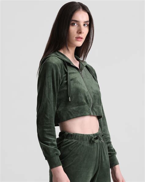 Green Cropped Hooded Sweatshirt