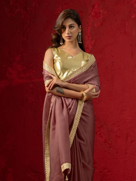 Greenish Pink Dual Tone Organza Saree with Zari Sequin Lace | Party ...