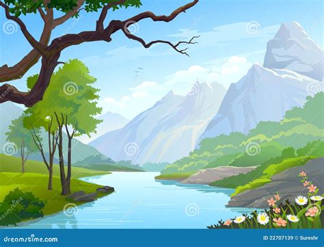 River Flowing Hills Mountain Stock Illustrations – 507 River Flowing ...