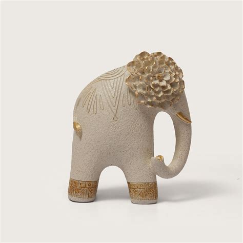 Textured Beige Elephant Sculpture with Gold Flower Headpiece – HOME 360