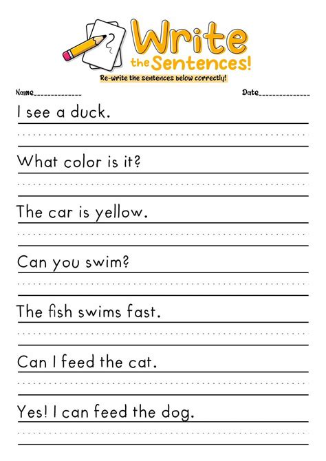 Sentence Writing Worksheet Free - Download & Print Now!
