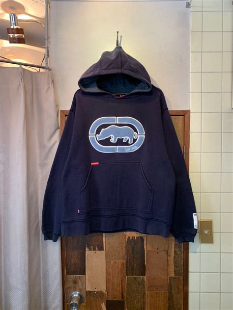 “ECKO UNTLD” navy×light blue cotton poly wappen design hoodie | LAUGH