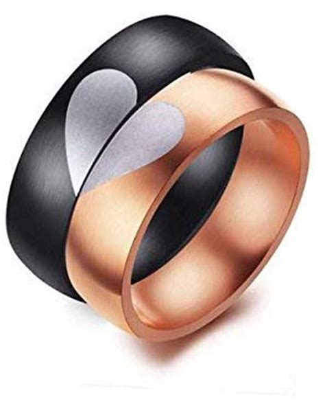 Peora Valentine Day Black Stainless Steel Engagement Ring For Unisex ...