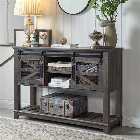 Farmhouse Entryway Table w/Sliding Barn Doors, Console Table with ...