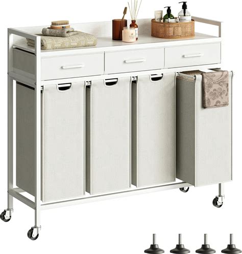 Sorter 4 Section Laundry Hamper with Shelf, Durable 4 Section Laundry Basket with Rolling Wheels ...