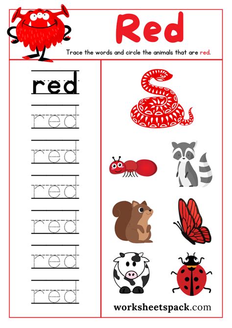 Image result for Color Red Worksheet