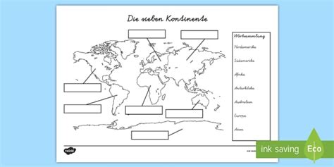 Ozeane und Kontinente: Arbeitsblatt für die Grundschule