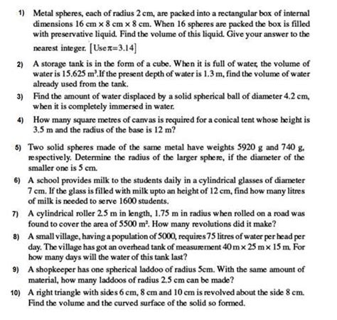 Hard question for class 9 th chapter 13 surface area and volume ...