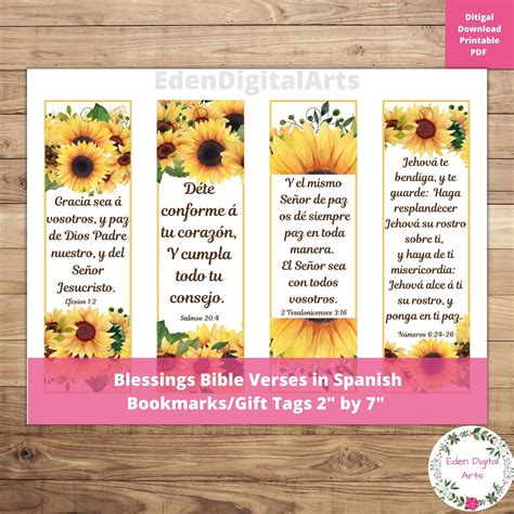 Bible Verses Blessings Bookmarks in Spanish With Sunflowers, Watercolor ...