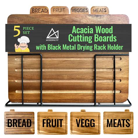 Amazon.com: MODERNLYST Acacia Cutting Boards for Kitchen with Holder 13 ...