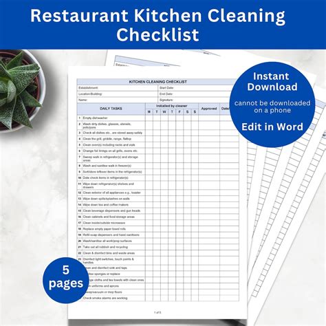 Daily Restaurant Kitchen Cleaning Checklist Kitchen Checklist Cleaning ...