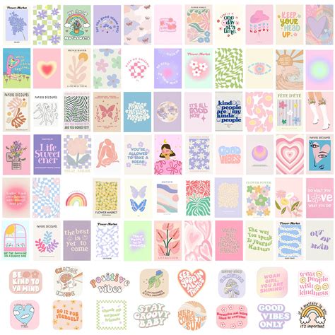 GENSTEUO 70pcs Danish Pastel Wall Collage Kit Aesthetic Pictures ...