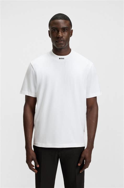 BOSS - Relaxed-fit T-shirt in stretch cotton with logo collar - White