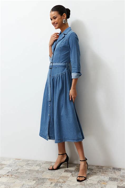 Stylish Belted Blue Jean Maxi Dress | Trendy Belted Jean Dress | Mid ...