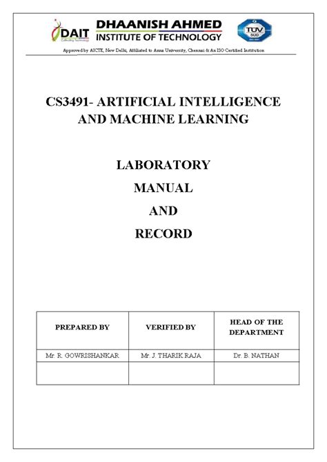 AI & ML Lab Manual - CS3491- ARTIFICIAL INTELLIGENCE AND MACHINE ...