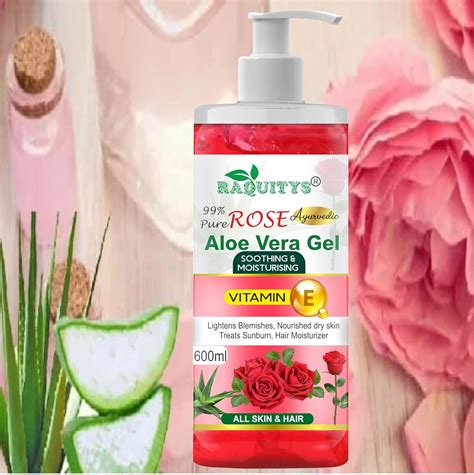 RAQUITYS Pure Rose Aloe Vera Gel for Beautiful Skin & Hair, 600ml ...