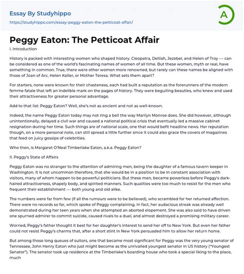 Peggy Eaton: The Petticoat Affair Essay Example | StudyHippo.com
