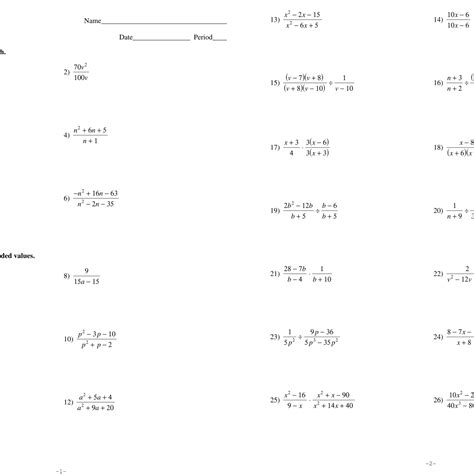 Algebra 2 Problems Worksheet