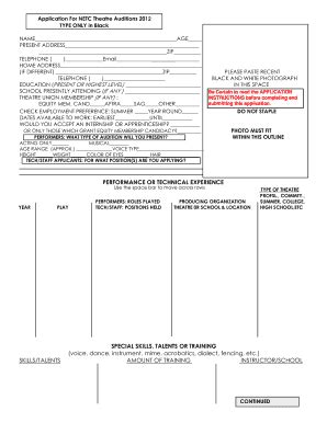 Fillable Online Application For NETC Theatre Auditions Fax Email Print ...