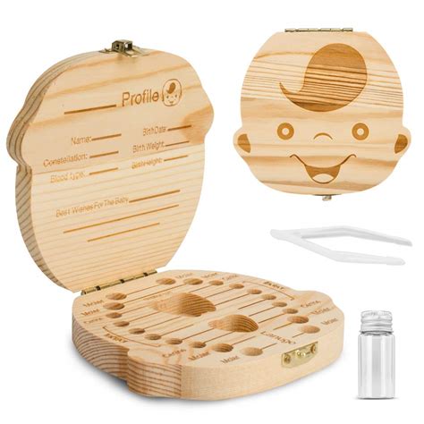 Buy Baby Tooth Box,Wooden Kids Keepsake Organizer for Baby Teeth, Cute ...