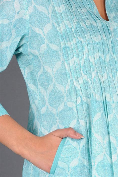 Dharan Charchara Pintuck Blue Block Printed Kurta For Women Online ...