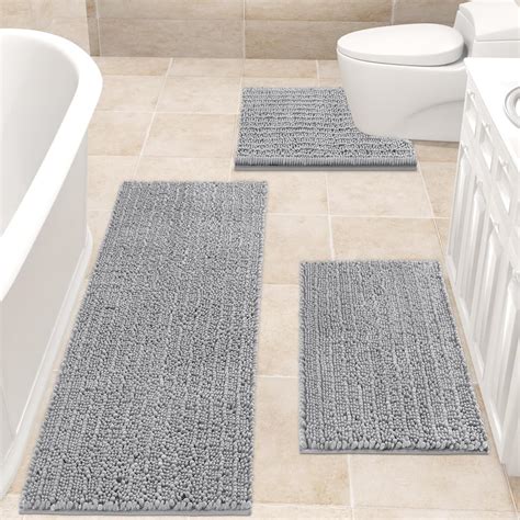 Upgrade Extra Large Light Grey Bathroom Rug Set 3 Pieces Gray Ultra ...