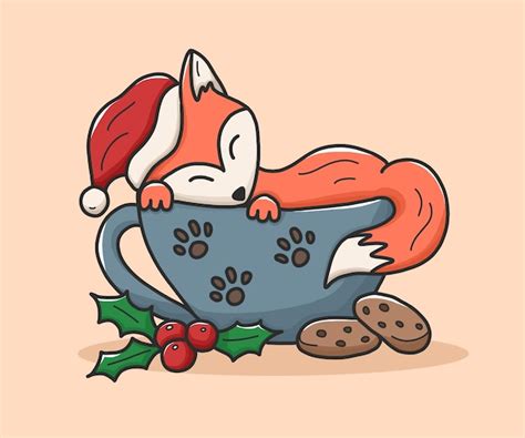 A little christmas fox sleeping in the cup of tea | Premium Photo
