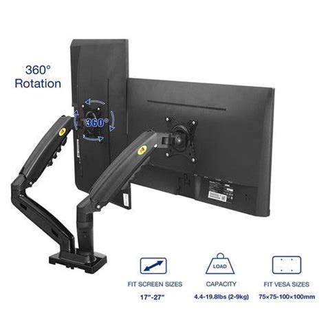 Gas Spring Dual Monitor Desk Arm 17 - 27 Inches F160 NB Stand Mount ...