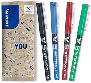 Pilot V 5 Liquid Ink Roller Ball 0.5mm Tip - Black/Blue/Red/Green (Pack ...
