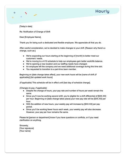 Change Of Working Hours Letter To Employee Template