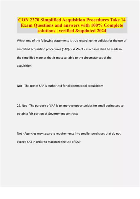 CON 2370 Simplified Acquisition Procedures Take 14 Exam Questions and ...