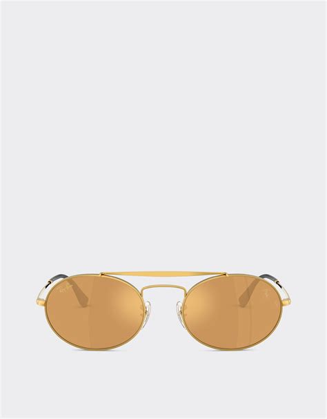 Ray-Ban for Scuderia Ferrari RB3775M in gold metal with light brown ...