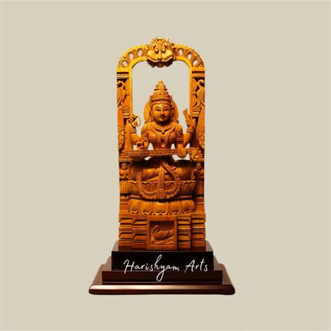 12" Traditional Carved Wooden Goddess Saraswati Sculpture