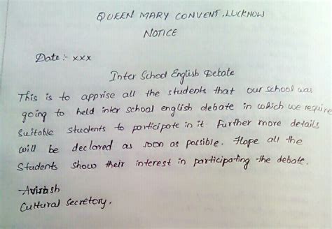 You are Avinash,cultural secretory of Queen Mary Convent Lucknow.You ...