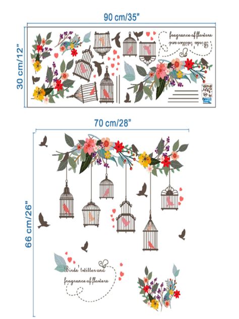 1pc New Arrival Fresh Flower & Green Leaf & Birdcage & Bird Removable ...