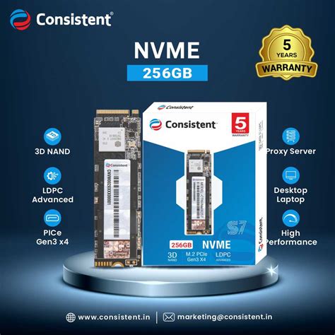 Consistent 256GB NVMe PCIe M.2 SSD 2280, 3D NAND with SLC Cache, Up to ...