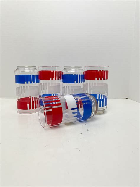 Vintage Libbey Drinking Glasses Tumblers Red White Blue Stripe | Etsy