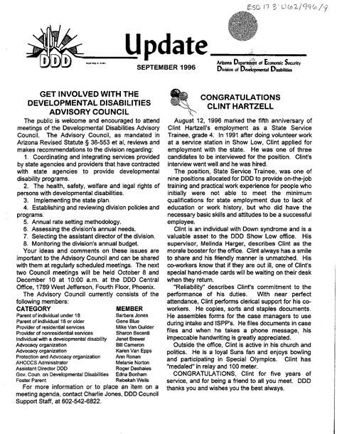 Update from the Arizona Department of Economic Security, Division of ...