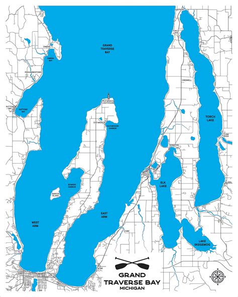 Grand Traverse Bay Map File Traverse City Map SVG Laser Map - Etsy