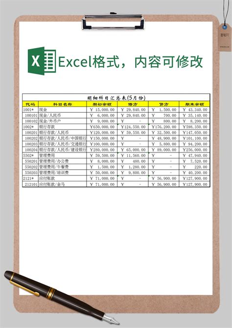 明细科目汇总表（五月份）Excel模板_明细科目汇总表（五月份）Excel模板下载_财务会计 > 资产负债表-脚步网