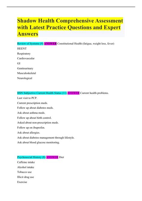 Shadow Health Comprehensive Assessment with Latest Practice Questions ...