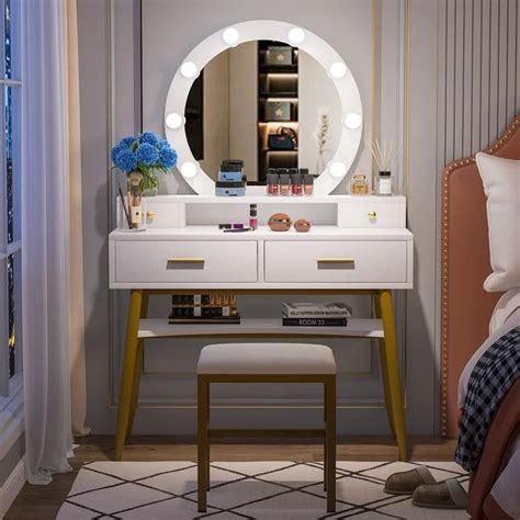 Dressing Table: 39.37'' Wide White Dressing Table Vanity Set with Stoo ...