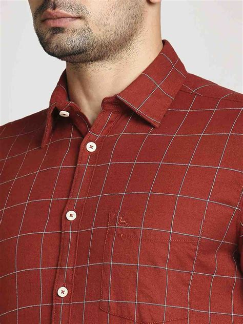 Men Red Slim Fit Checks Cotton Full Sleeve Shirts – MyRaymond